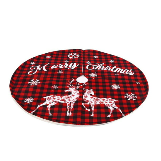 HUGS IDEA Home Decorations Merry Christmas Tree Skirt Ornaments with Reindeer Snowflakes Pattern for Xmas Party Holidays 